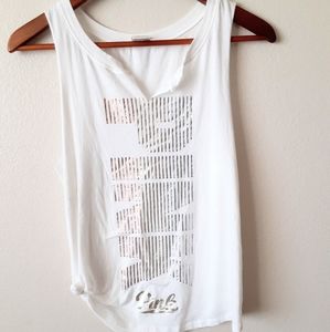 PINK gold/white sleeveless top with side knot.